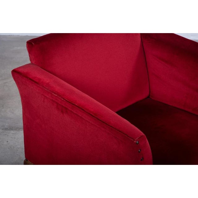 Danish Red Velvet Sofa and Lounge Chair Set, 1950s For Sale - Image 12 of 15