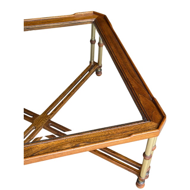 Vintage Faux Bamboo Brass & Glass Coffee Table | Hollywood Regency Chinoiserie Cocktail Table | Campaign Style Designer Square Coffee Table For Sale - Image 12 of 13