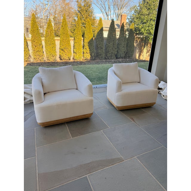 White Pair of Rh Oslo Teak Swivel Outdoor Lounge Chairs For Sale - Image 8 of 8