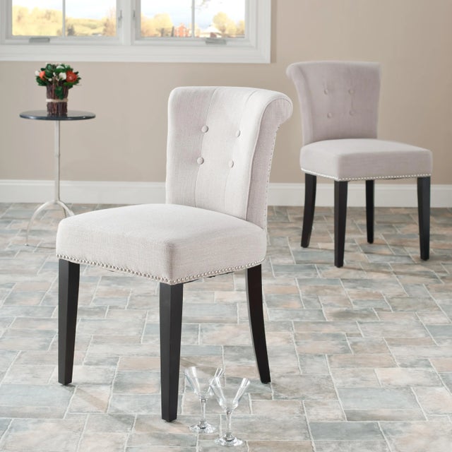 Wood 21''H Kd Side Chairs With Silver Nailheads in True Taupe & Espresso - a Pair For Sale - Image 7 of 9