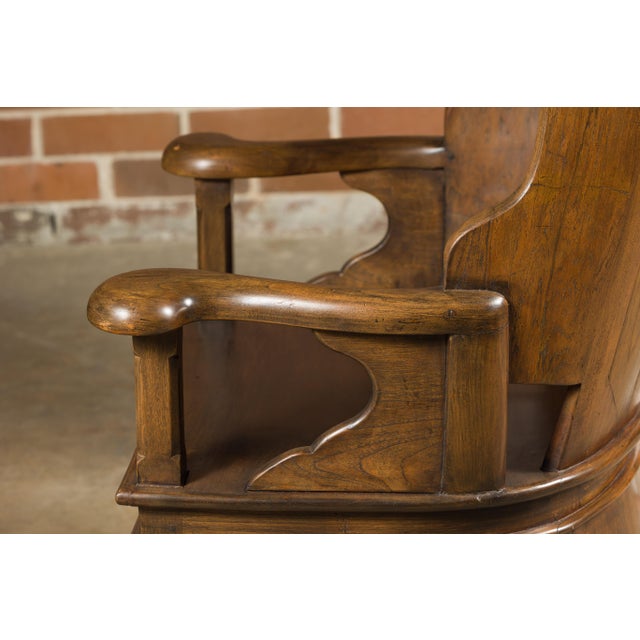 English Rustic 19th Century English Walnut Lambing Chair with Carved Base For Sale - Image 3 of 12