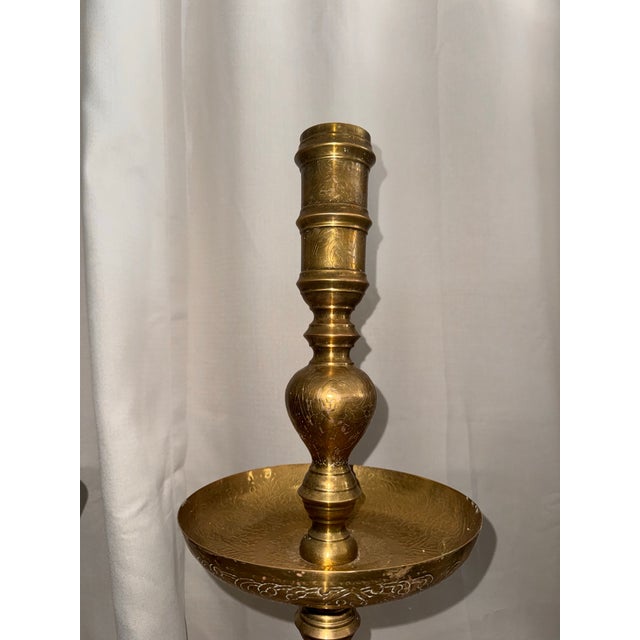 Large 39" Vintage Moroccan Brass Floor Candlesticks - A Pair For Sale - Image 4 of 8