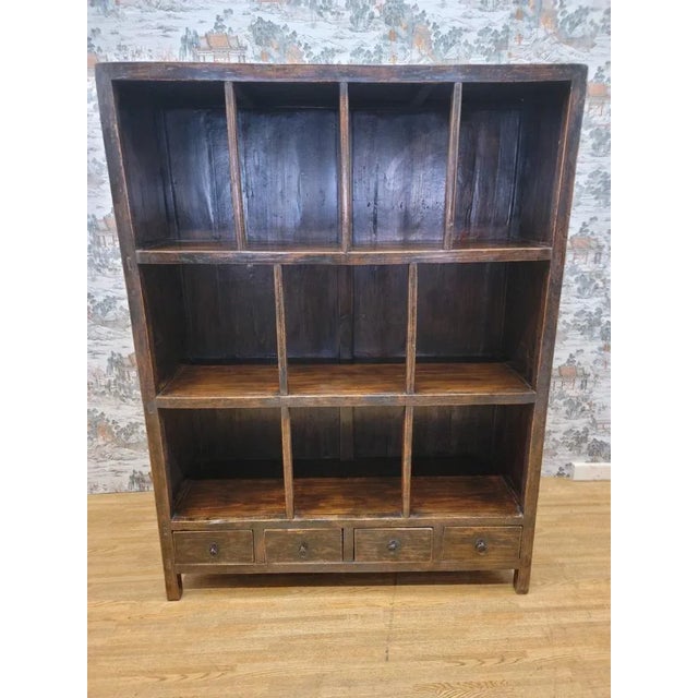 Antique Shanxi Province Elmwood Open Shelf Display Bookcase For Sale - Image 12 of 12
