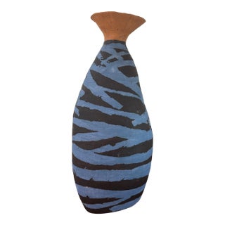Vintage Brazilian Studio Pottery Hand Painted Ceramic Vase Signed Dated 2001 For Sale