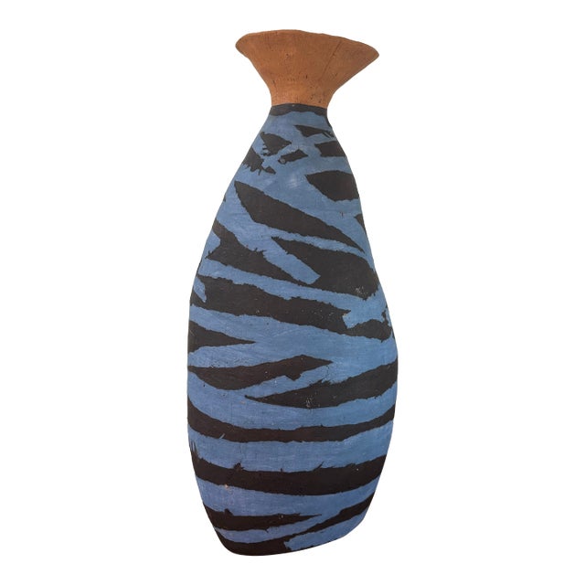 Vintage Brazilian Studio Pottery Hand Painted Ceramic Vase Signed Dated 2001 For Sale
