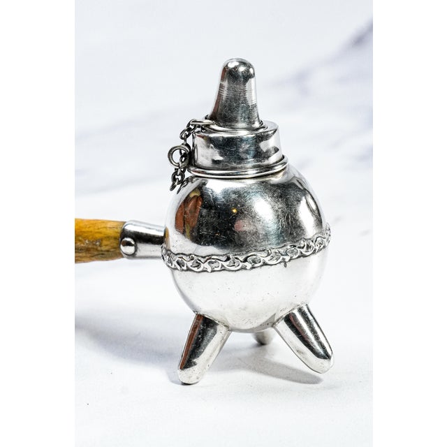 Art Nouveau Stately Antique Cigar Lighter Antler Handle Sterling Silver Tobacciana For Sale - Image 3 of 12