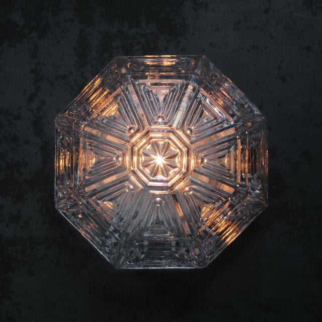 Mid-Century Octogon Clear Glass Sconces Flush Mount For Sale - Image 4 of 8