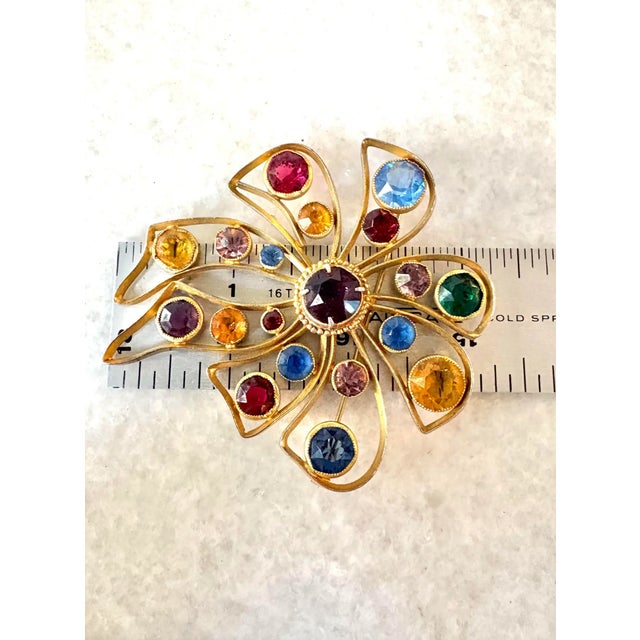 Vintage Gold Fill Rhinestone Brooch For Sale - Image 4 of 6