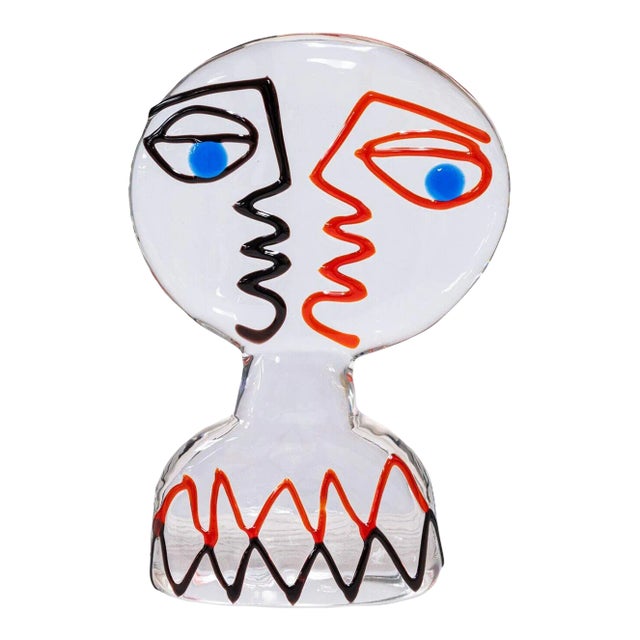 Ermanno Nason Italian Murano Cubist Modern Face Glass Sculpture Signed 1970's For Sale
