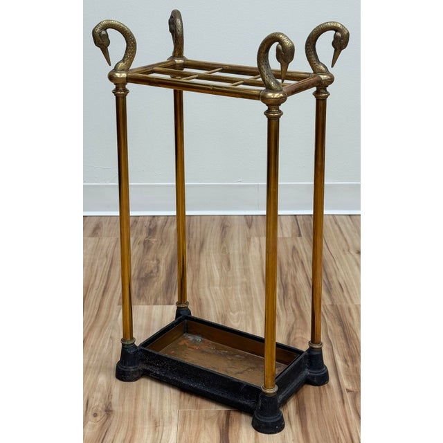 Chapman Manufacturing Company Vintage Chapman Swan Head Brass and Iron Umbrella Stand For Sale - Image 4 of 10