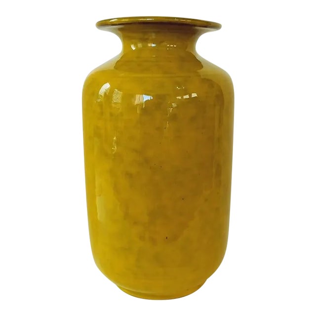 Signed Mid-Century Modern Italian Vase Large Yellow/Green Glazed Ceramic Attributed to Bitossi Aldo Londi, Circa 1960s For Sale