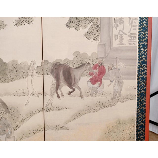 Japanese Japanese Byobu "Kenja (Wise Men) Countryside" Mid-20th Century 4-Panel Folding Screen in Very Good+ Condition For Sale - Image 3 of 12