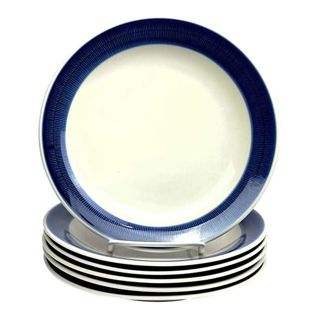Mid-Century Modern Scandinavian Stoneware "Koka Blå" Side Plates by Hertha Bengtson for Rörstrand - Set of 6 For Sale