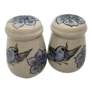 1970s Bluebird & Flower Pottery Salt & Pepper Shakers- a Pair For Sale