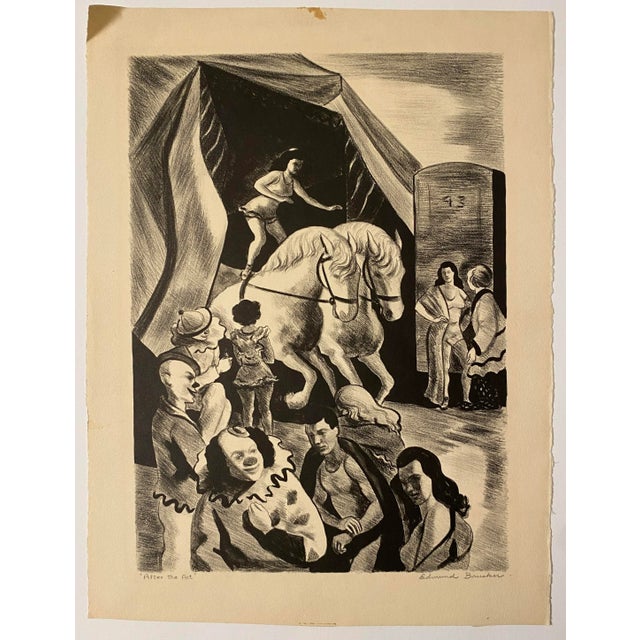 Edmund Brucker (1912 - 1999) "After the Act" circus lithograph. Pencil signed and titled. Brucker worked in Indianapolis...