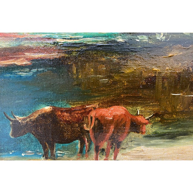 Figurative James McDougal Hart (1828-1901) "Cattle at Water's Edge" Original Painting C.1890s For Sale - Image 3 of 5