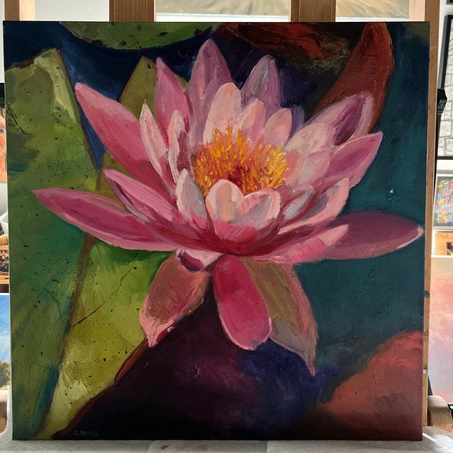 Impressionist Water Lily, Original Oil Painting by Julia Lawing For Sale - Image 3 of 10