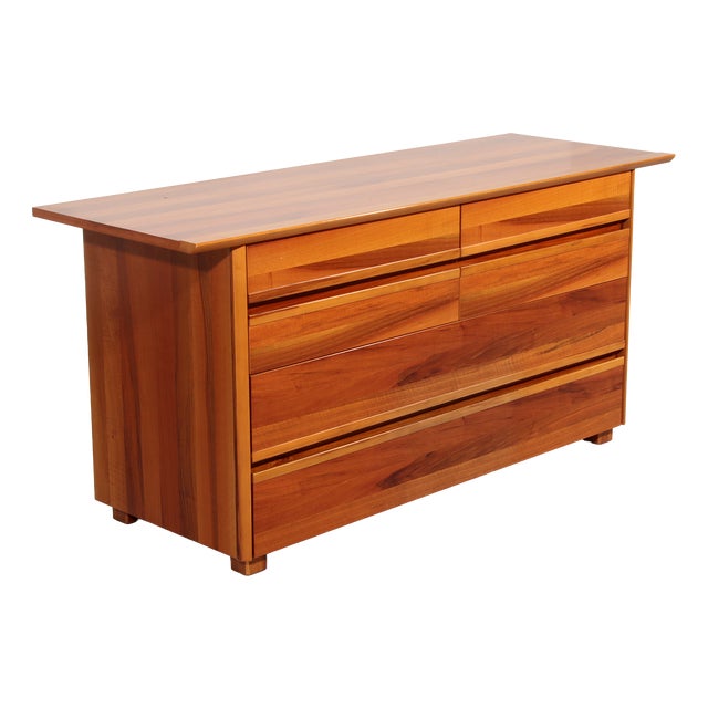 Italian Architectural Chest of Drawers in Walnut, 1970 For Sale