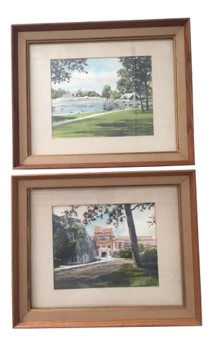 Mid Century Ohio Hand Painted Prints - a Pair
