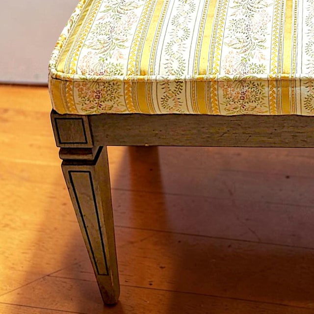 Rare 1966 Thomasville Formal Ladderback Style Dining Chairs Original Yellow Patterned Upholstery For Sale - Image 12 of 16