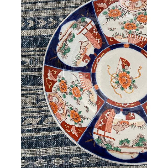 Ceramic Large Antique Japanese Imari 18" Charger Platter 6 Panel. Hand Painted For Sale - Image 7 of 10