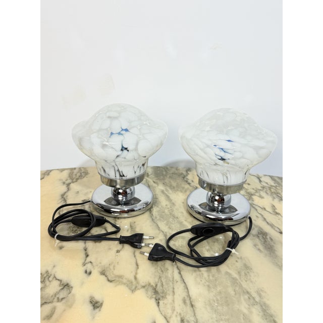 Vintage Italian Bedside Lamps in Chromed Metal and Murano Glass, 1970, Set of 2 For Sale - Image 9 of 9