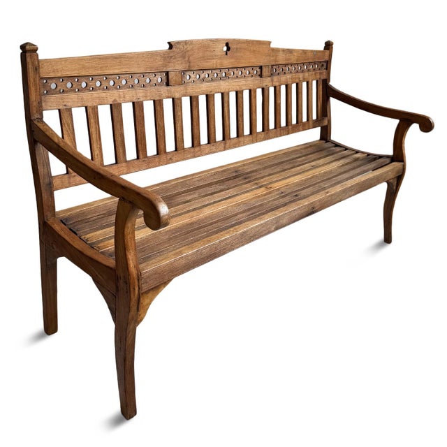 Vintage Colonial Teak Slat Bench For Sale - Image 4 of 5