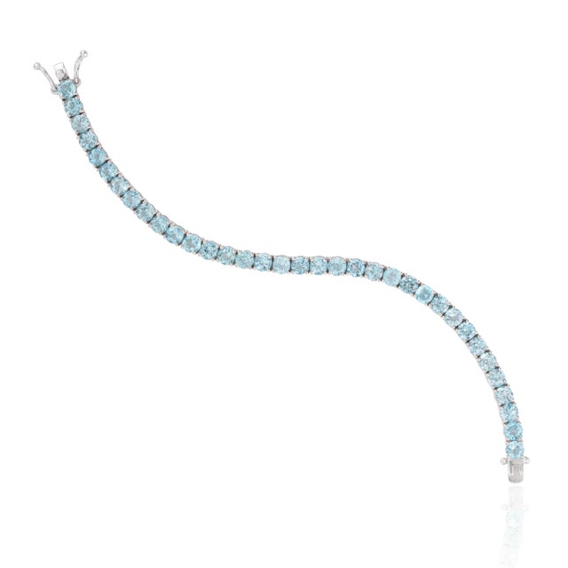 Metal Early 21st Century 20 CTTW Blue Topaz Tennis Bracelet in 925 Sterling Silver 7 Inch For Sale - Image 7 of 13