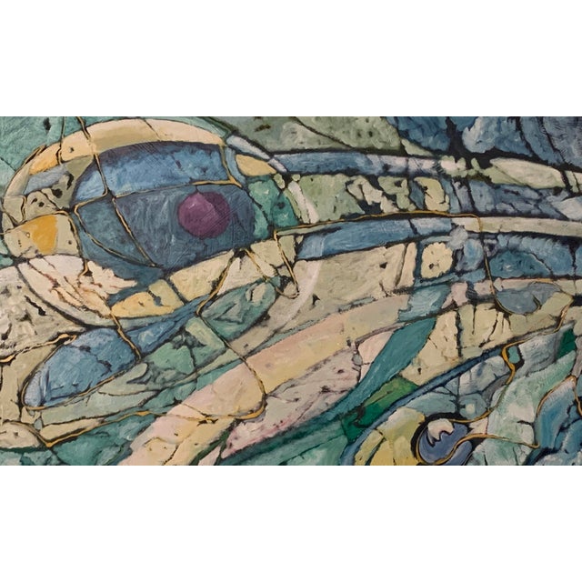 Late 20th Century Abstract Acrylic Painting on Canvas "Egrets Get a Bullfrog" Unframed For Sale - Image 4 of 8