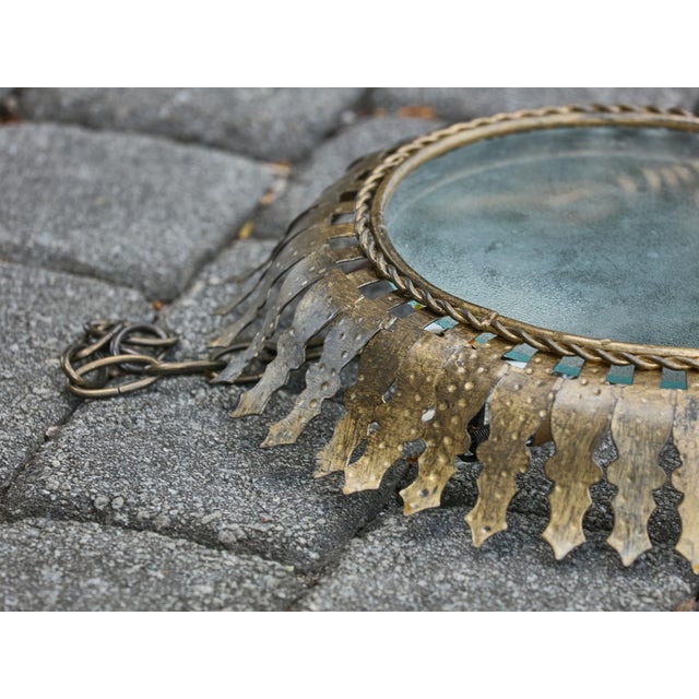 Mid 20th Century Spanish Gilt Metal Semi-Flush Crown Chandelier with Stylized Foliage For Sale - Image 9 of 12