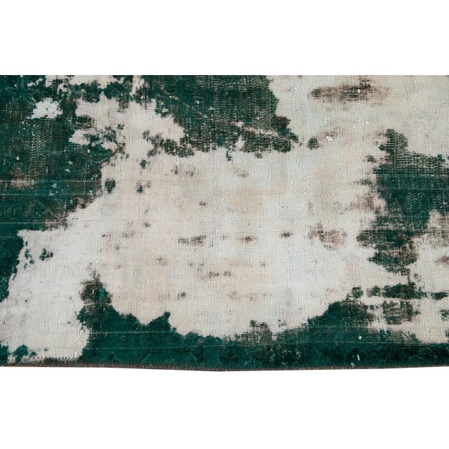 Green Vintage Distressed Handmade Abstract Wool Rug 6'11" X 10'5" For Sale In New York - Image 6 of 9