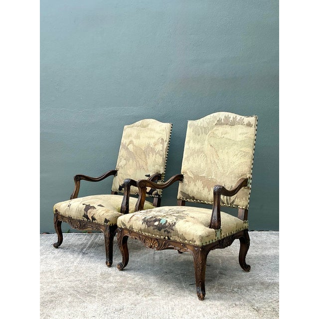 Brown Vintage 18th Century French Baroque Tapestry Arm Chairs - A Pair For Sale - Image 8 of 12