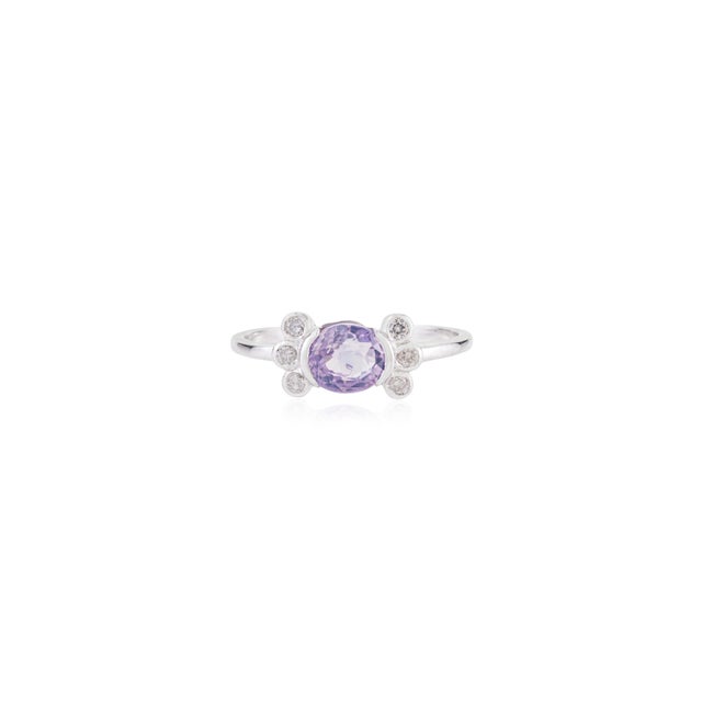 Art Deco 14k White Gold 1.11ct Lavender Sapphire & Diamond Ring Size 7 For Sale - Image 4 of 16