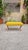 Bench with Light-Colored Crossed Wooden Legs and Yellow Fabric Seat, 1940s For Sale - Image 10 of 10