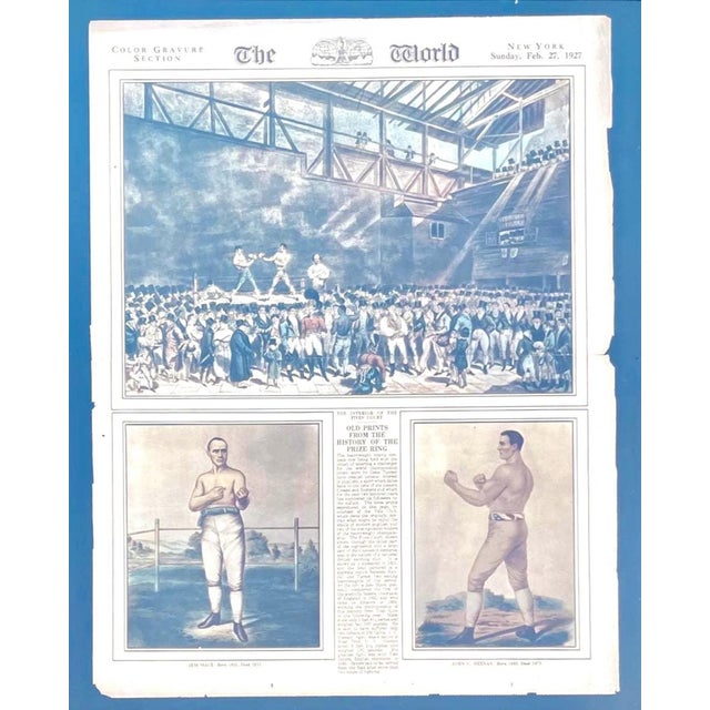 American Authentic Antique Boxing Program 1926 New York World Newspaper Supplement Beautifully Presented in Period Carved Frame For Sale - Image 3 of 9