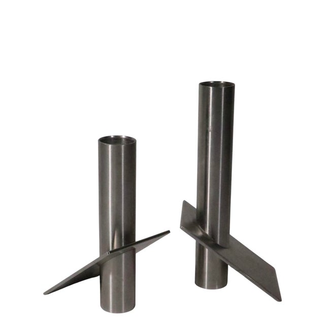 Late 20th Century Pair of Danish Modern Stainless Steel Candlesticks by Erik Bagger Form Function Denmark For Sale - Image 12 of 12