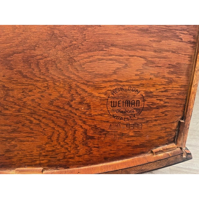 Vintage Weiman Mahogany Oval Coffee Table Brown Tooled Leather Top Federal Style For Sale - Image 9 of 14