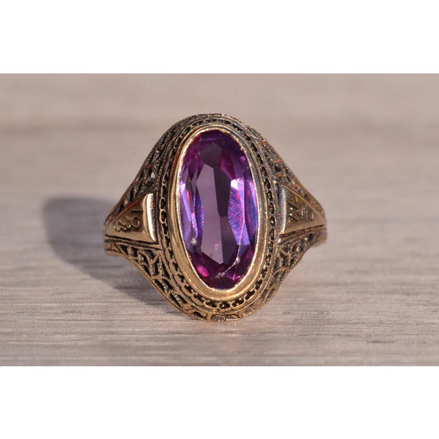 The Mount Elbert: Elongated Oval Sapphire in Antique Filigree Ring For Sale - Image 4 of 11