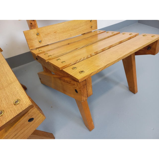 Set of 2 vintage fireside chairs from the 60s, in wooden slats, visible screw details, beautiful original design, very...