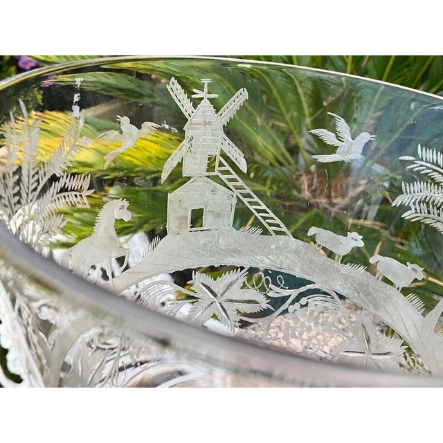 Large Georgian Dutch Flint Glass Rummer with Engraved Windmill & Farmhouse, 1750 For Sale - Image 9 of 14