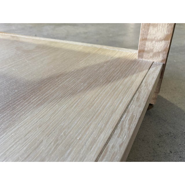 Highland House 1399-48 Franco Cocktail Ottoman With Off-White Tufted Leather Cushion and Lower Oak Shelf For Sale - Image 15 of 18