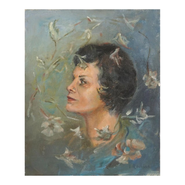 Mid Century Portrait Charlotte With Flowers by Irina Belotelkin Roublon For Sale