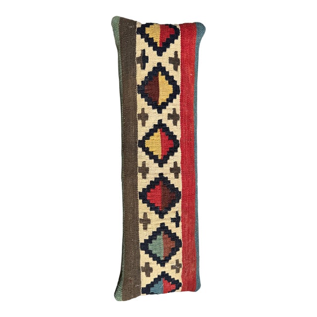Multicolor Tribal Accent Pillow Made From 19th Century Handwoven Wool Ghashghai Kilim Rug For Sale
