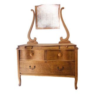 Antique Victorian Walnut Dresser With Swan-Neck Mirror Serpentine Front For Sale