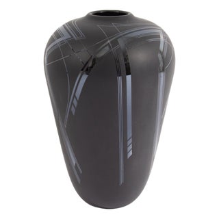 Bob Toensing Signed 1989 Black Glass Vase For Sale