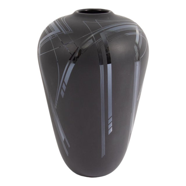 Bob Toensing Signed 1989 Black Glass Vase For Sale