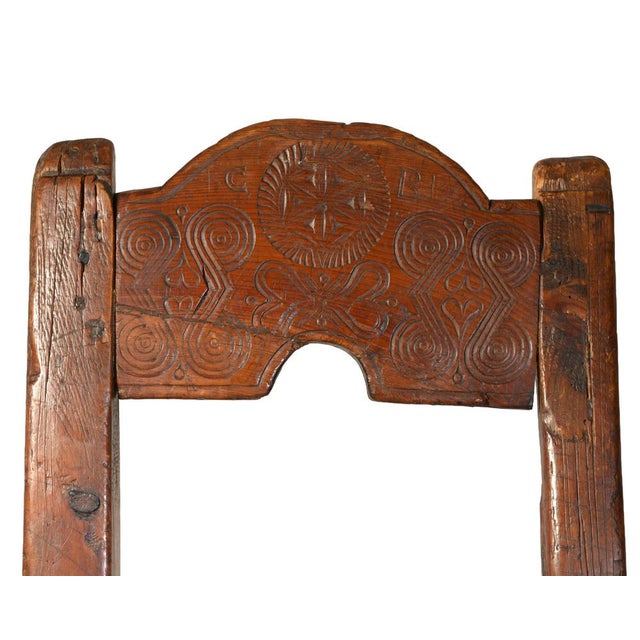 Folk Art Italian Chair with Carved Backrest, 1838, Wood For Sale - Image 4 of 10