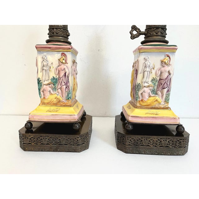 Meissen Porcelain 1940s Greco-Roman Lamps & Shades, Pair For Sale - Image 4 of 16