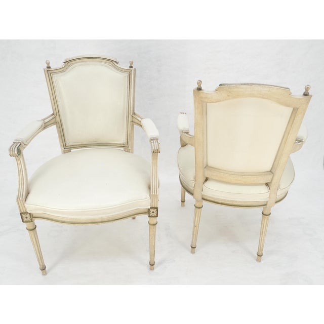 Mid 20th Century Pair of Directoire French Open Arms Painted Frames Arm Chairs For Sale - Image 5 of 13