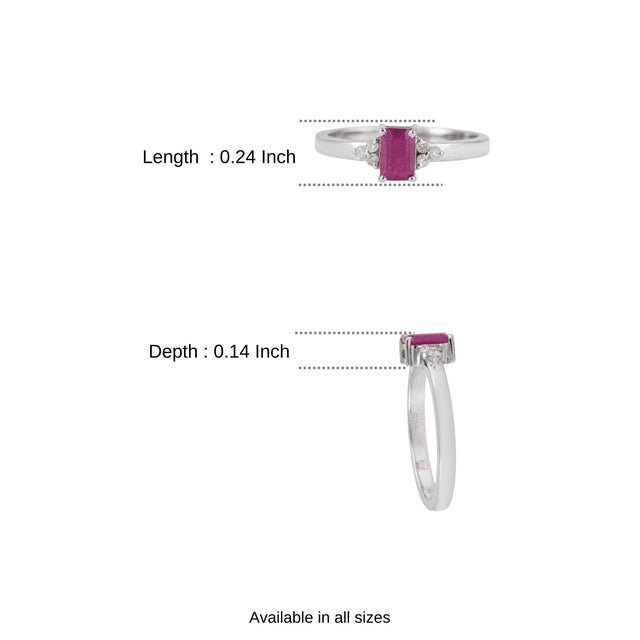 Modernist Octagon 0.69 Ct Natural Ruby Ring With Diamond Trinity Cluster in Solid Silver Size 8 For Sale - Image 11 of 15